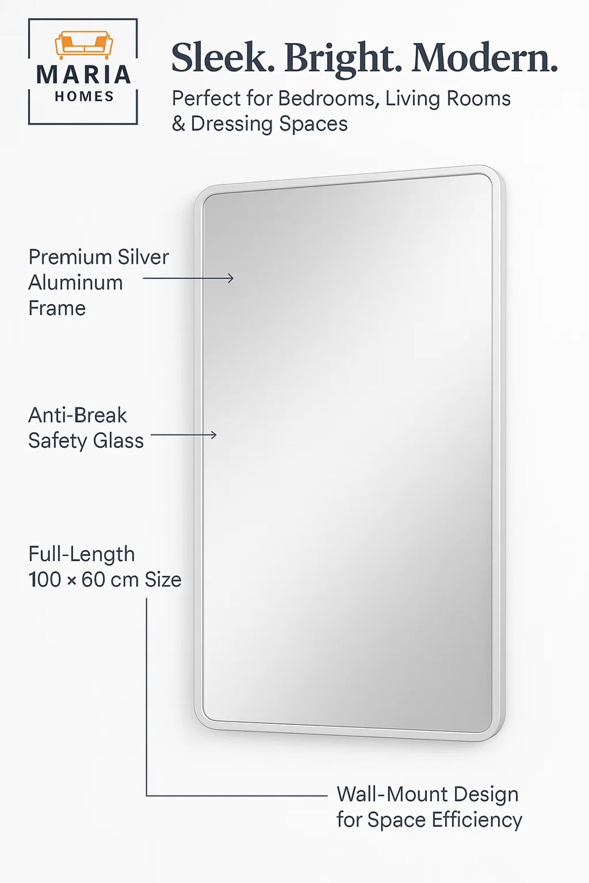 Modern Silver Wall Mirror for Bathroom Bedroom Living Room Dressing & Home D≈Ωcor √ê 100_60 cm
