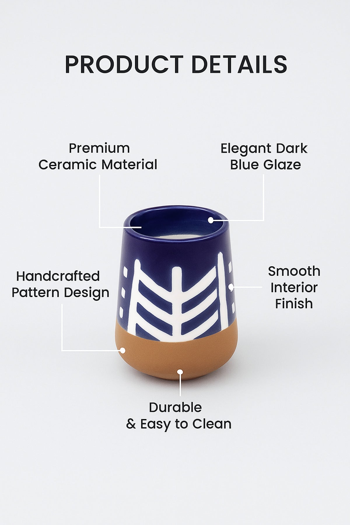 Dark Blue and White Ceramic Vase Ð Modern Geometric Decorative