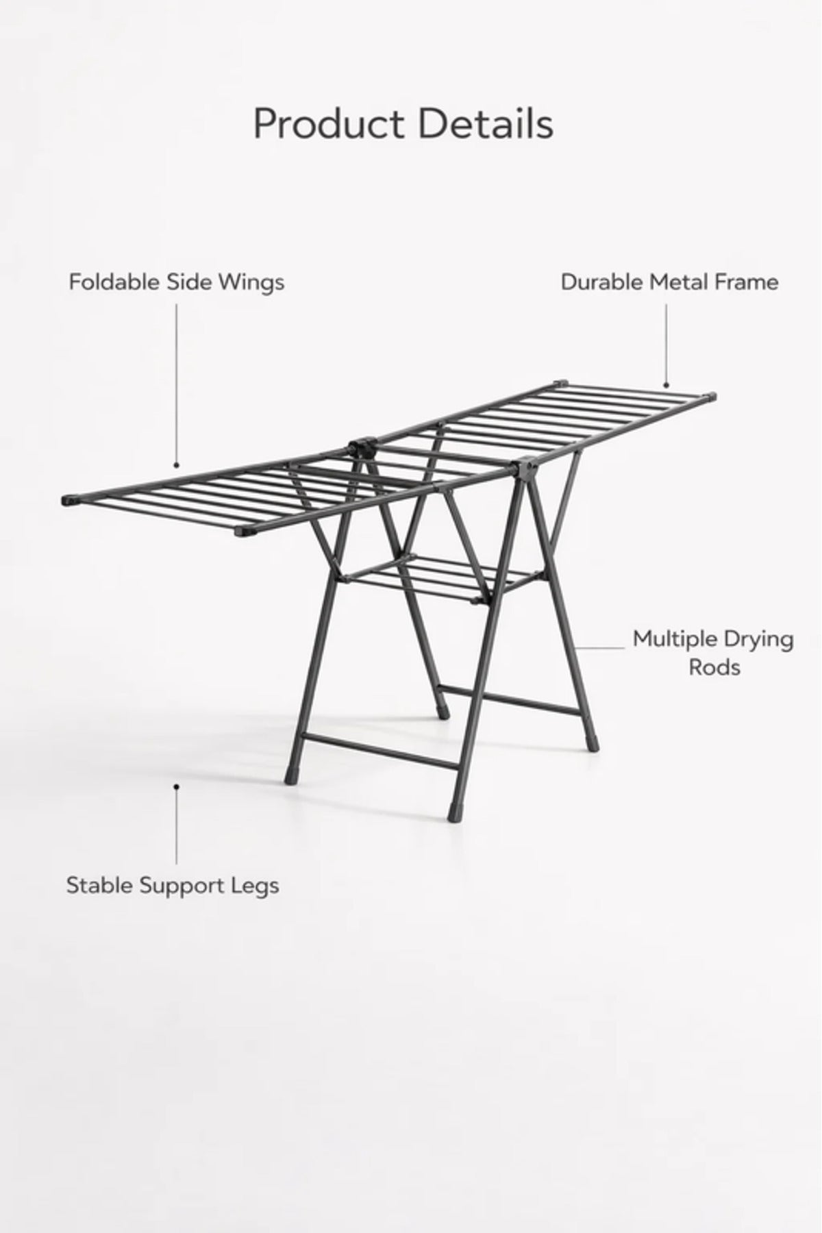 Gray Foldable Clothes Drying Rack 185x45x93 cm √ê Laundry Airer Stand