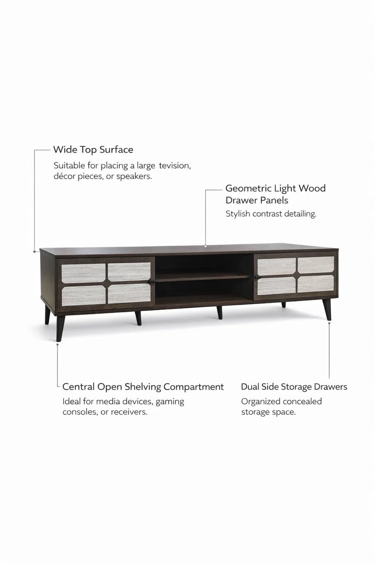 Brown & Grey TV Stand √ê 160x40x45 cm Modern Plasma Table with Cabinets & Shelves
