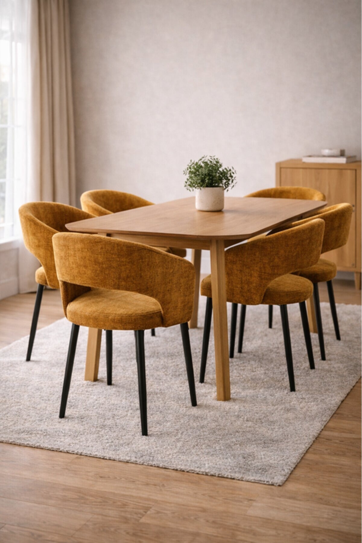 Dark Yellow Fabric Arm Dining Chair 80x44x48cm Modern dark yellow fabric Kitchen