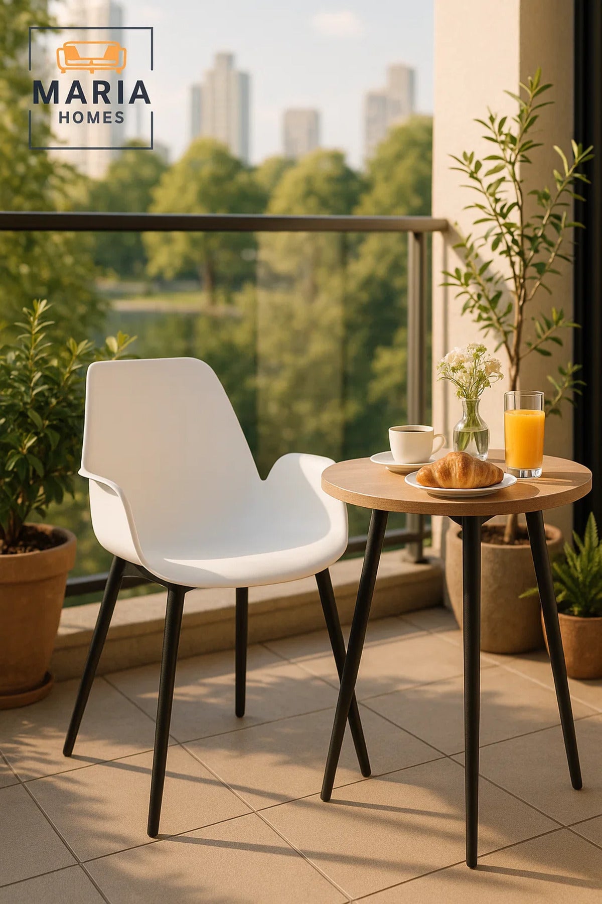 White Plastic Armchair Ð Modern Curved Seat Chair with Black Legs for Indoor & Outdoor Use