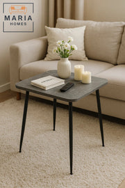 Stone-Look Square Side Table with Slim Black Legs
