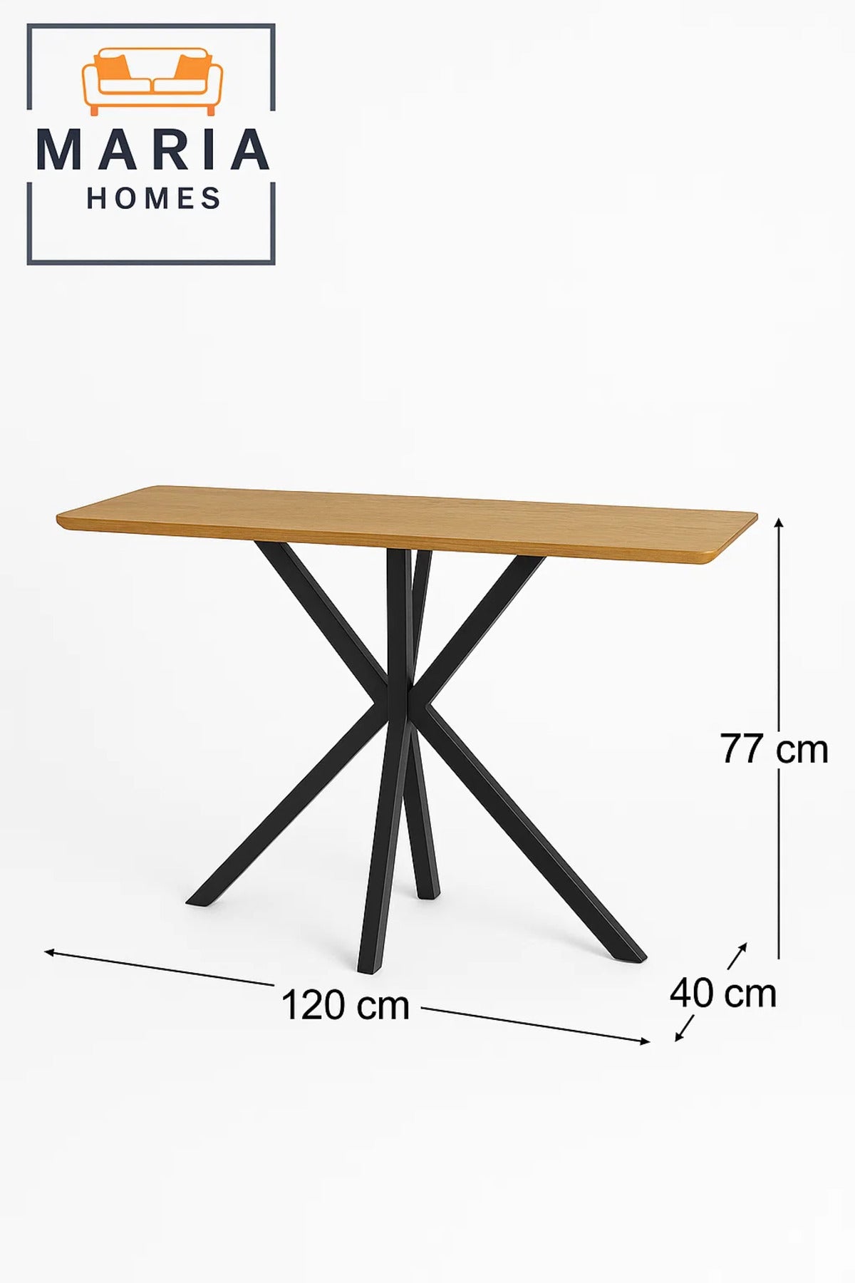 Modern Console Table 120x40x77cm with Black Metal Cross Legs and Wooden Top Ð Sleek Hallway Accent