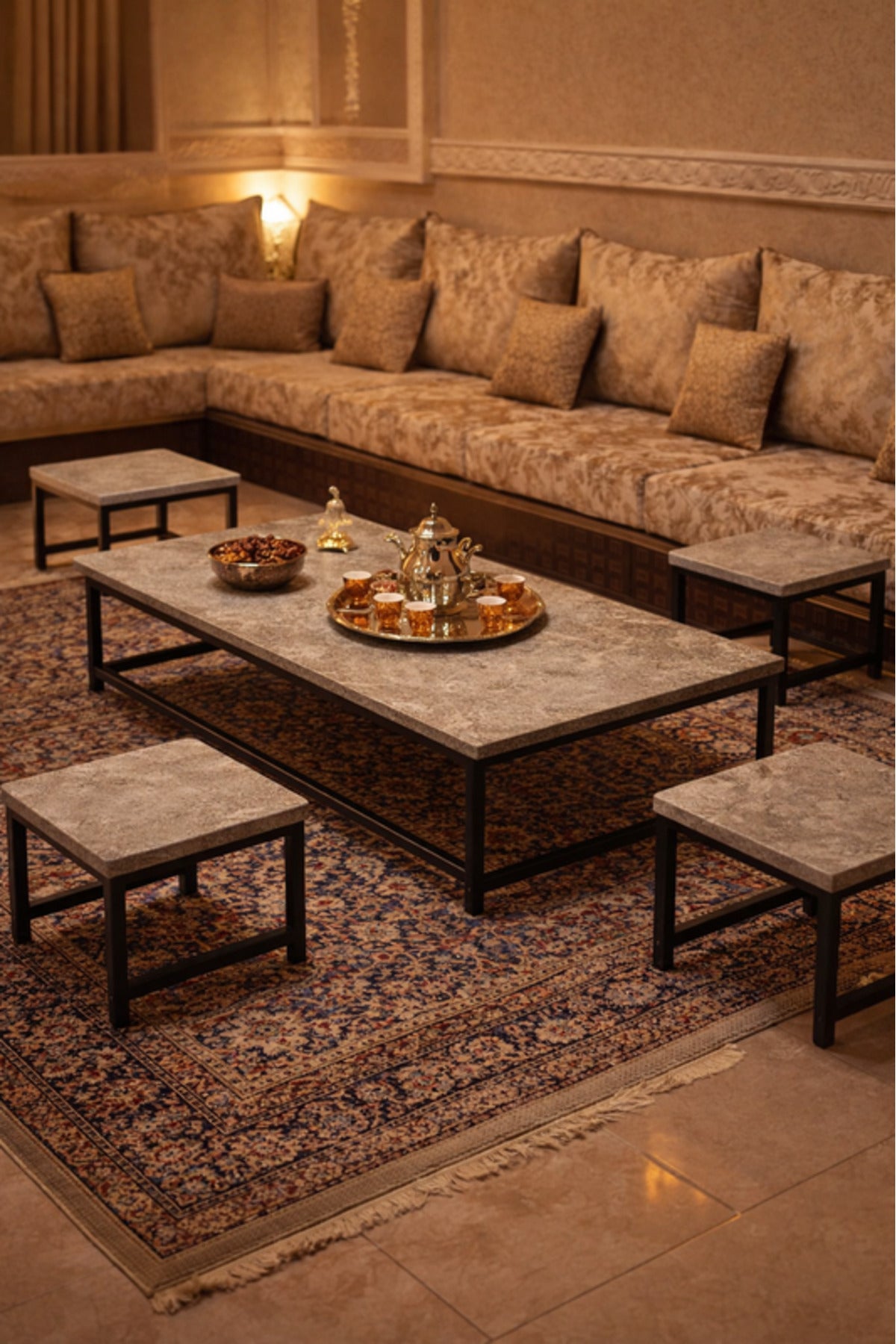 Modern Grey Coffee Table Set with 4 Side Tables 110 _ 60 26.5 cm modern grey coffee