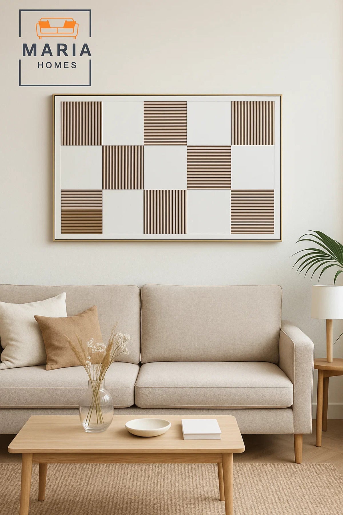 Checkered Textured Wall Art Ð Modern Neutral Pattern Decor for Living Room & Office-120*80CM