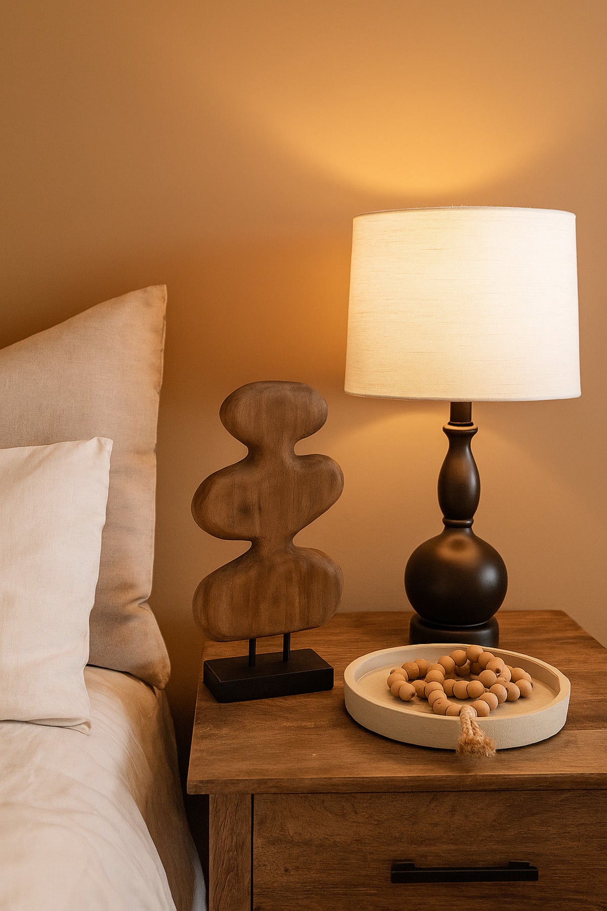 Walnut and Black Wooden Abstract Decorative Sculpture on Stand Ð Modern Artistic Accent