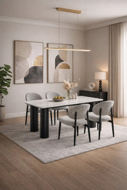 Modern Marble Top Dining Table Set with 4 Upholstered Chairs 160x90x75cm modern marble