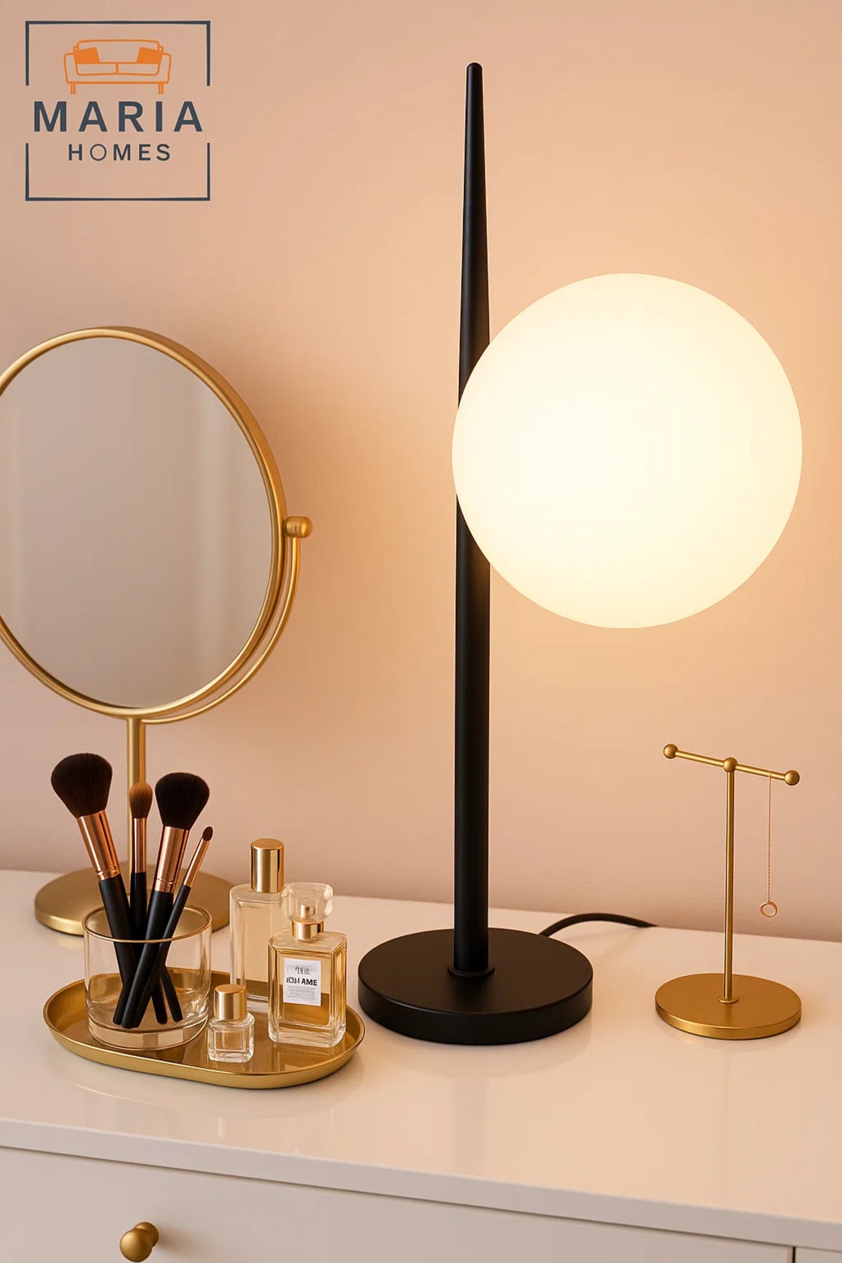 Minimalist Globe Table Lamp with Matte Black Stand
