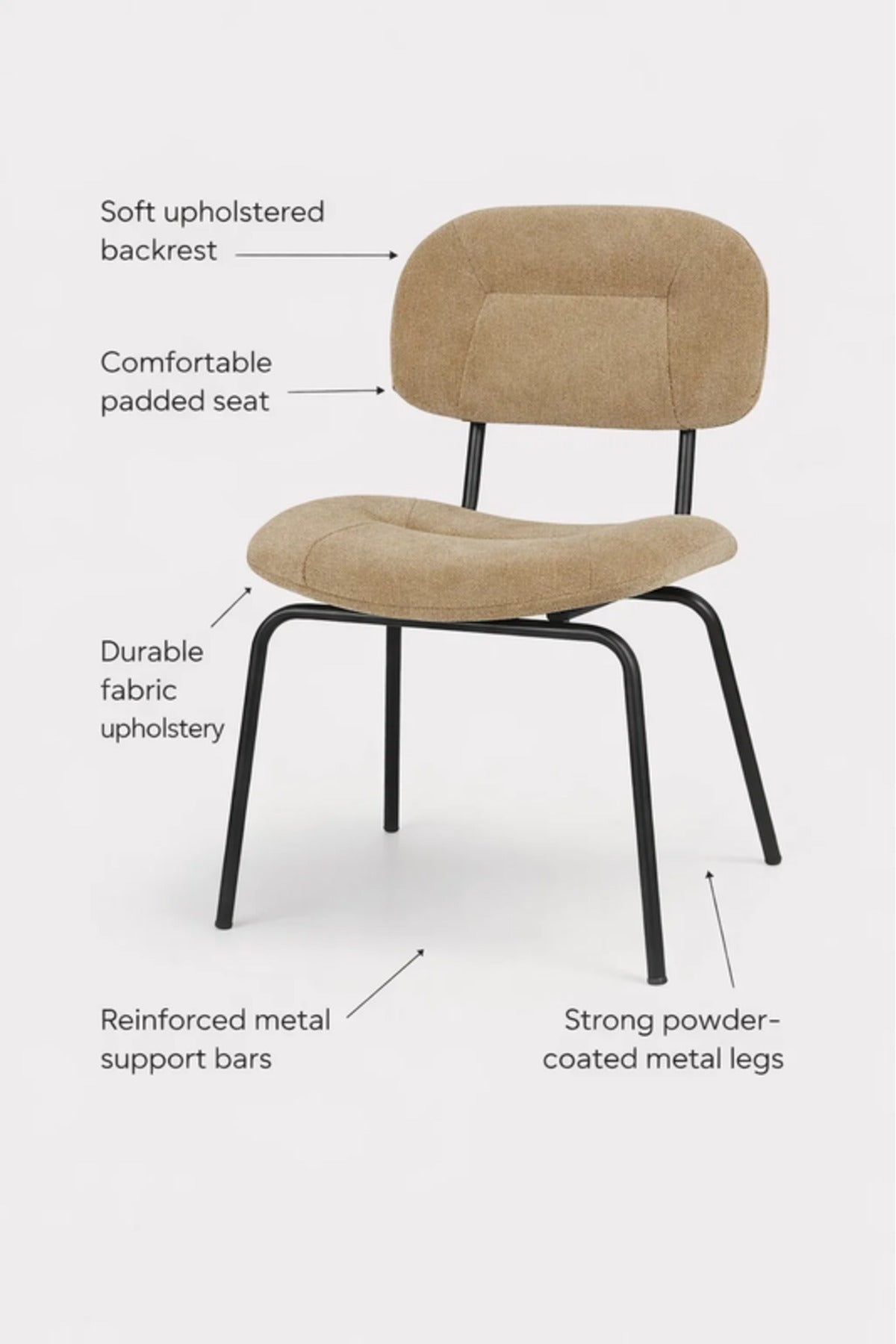 Modern Coffee Dining Chair with Black Metal Legs Comfortable Dining Room Chair
