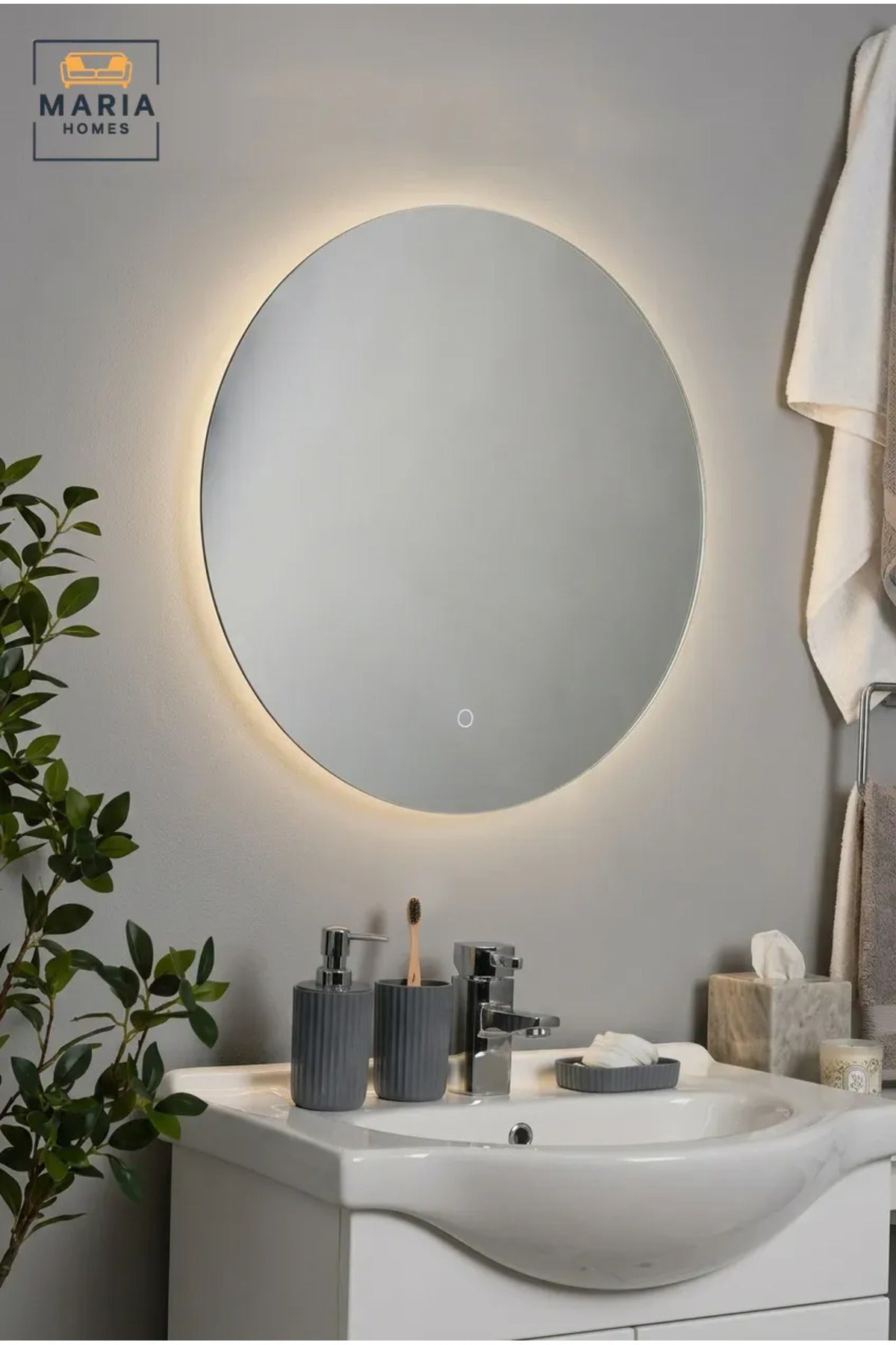 Round LED Wall Mirror with Backlit Touch Sensor – Modern Bathroom Vanity Mirror