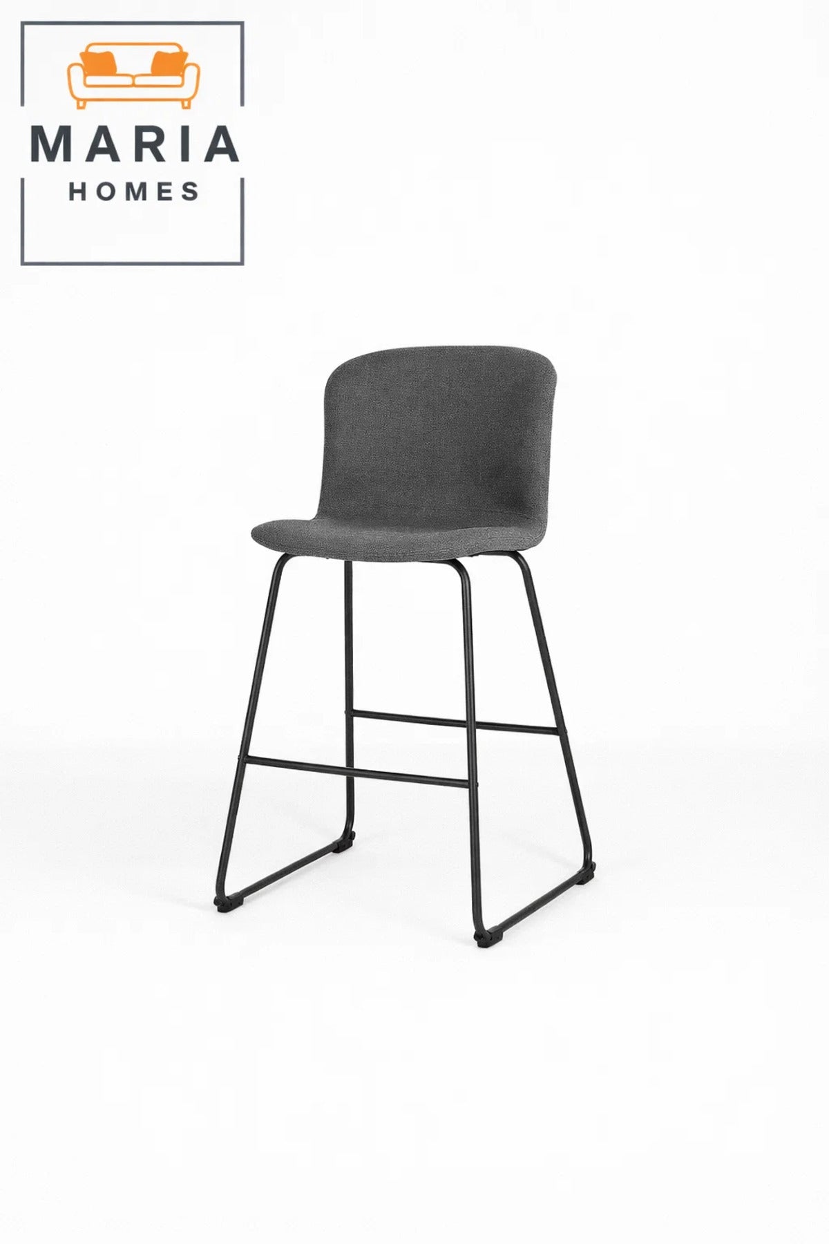 Grey Upholstered Bar Stool with Black Metal Frame Ð Modern Counter Chair