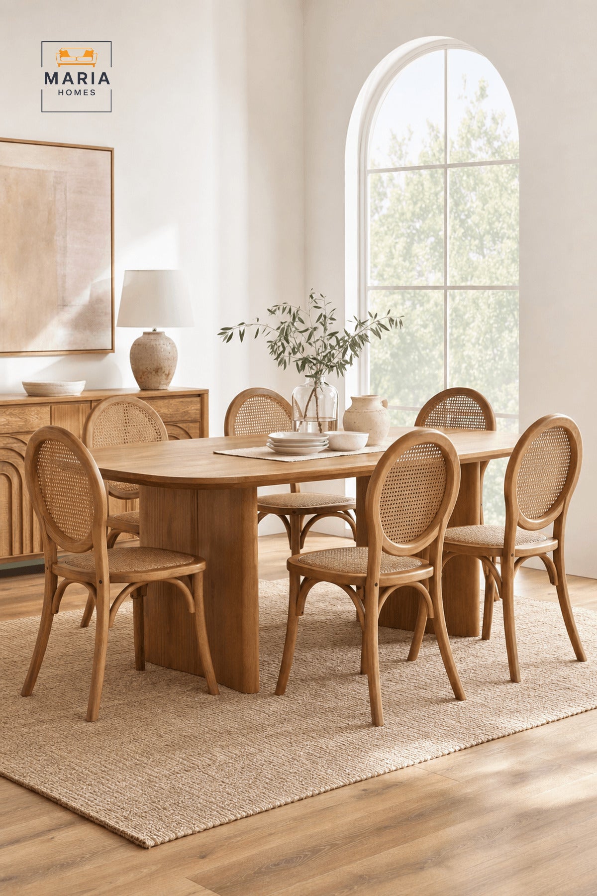 Antique Brown Wooden Dining Chair with Round Cane Back and Woven Seat