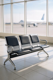 Silver 3Seater Waiting Chair Metal Frame Bench with Cushions 175_60_76 cm for Hospital & Reception