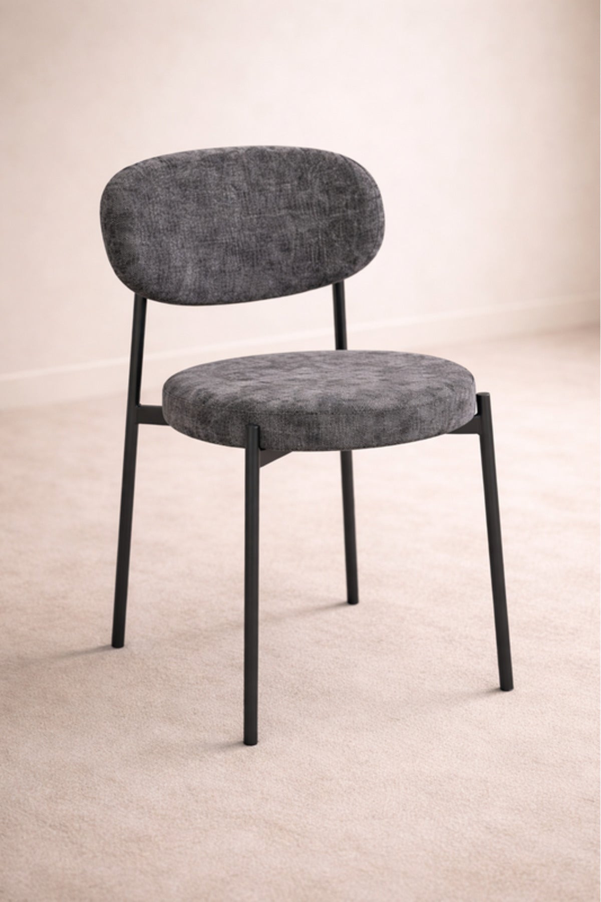 Modern Dark Grey Upholstered Dining Chair with Metal Legs Comfortable Accent Chair
