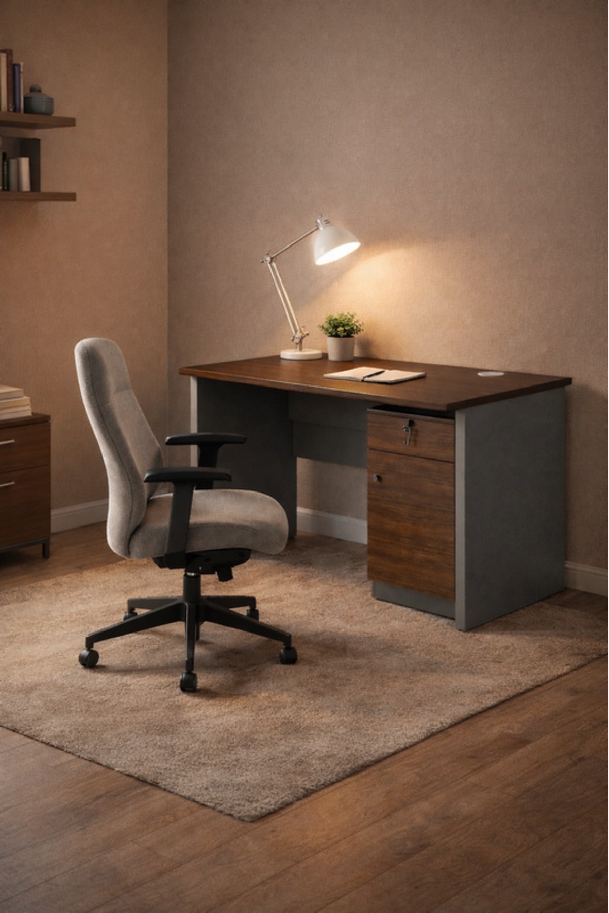 Sleek Dark Wood Office Desk with Storage Drawer √ê Compact Executive Desk