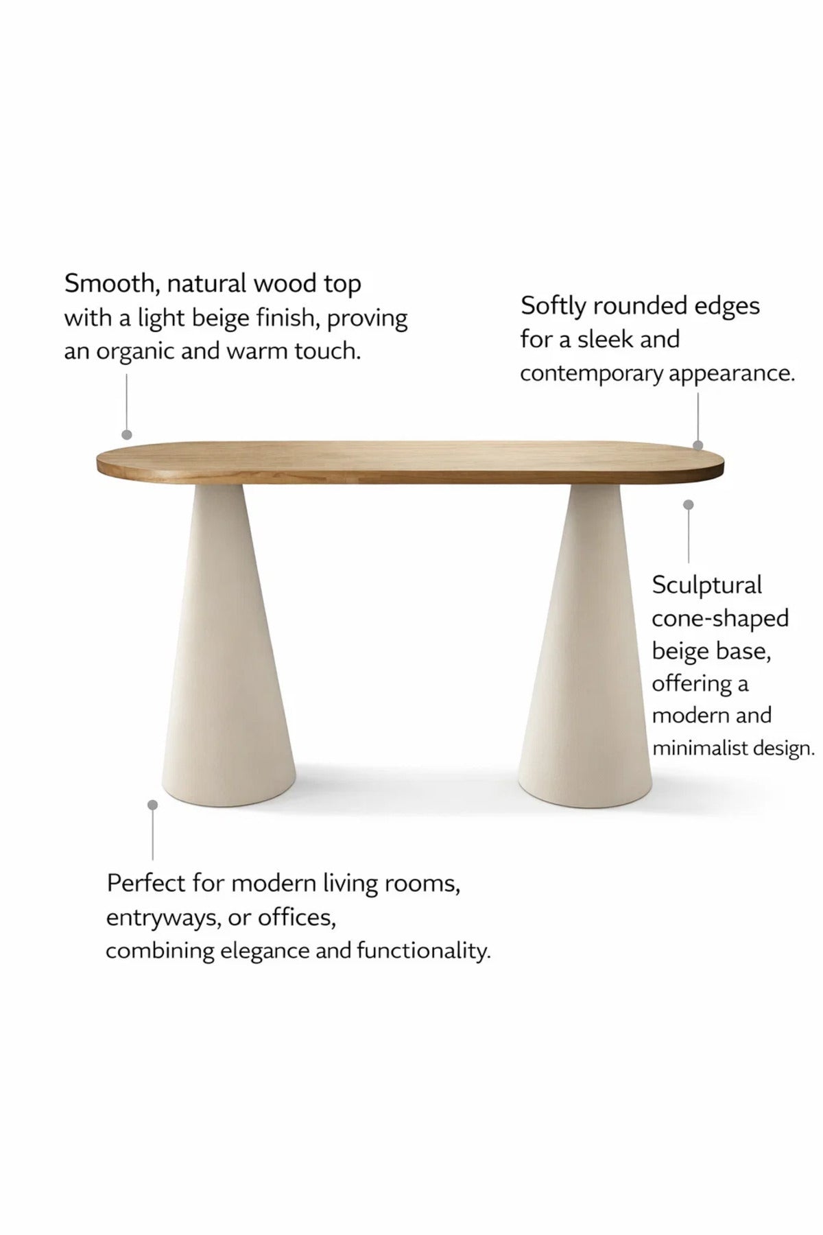 Elegant Oval Wood Console Table with Beige Conical Legs for Modern Home Entryway Decor 47in