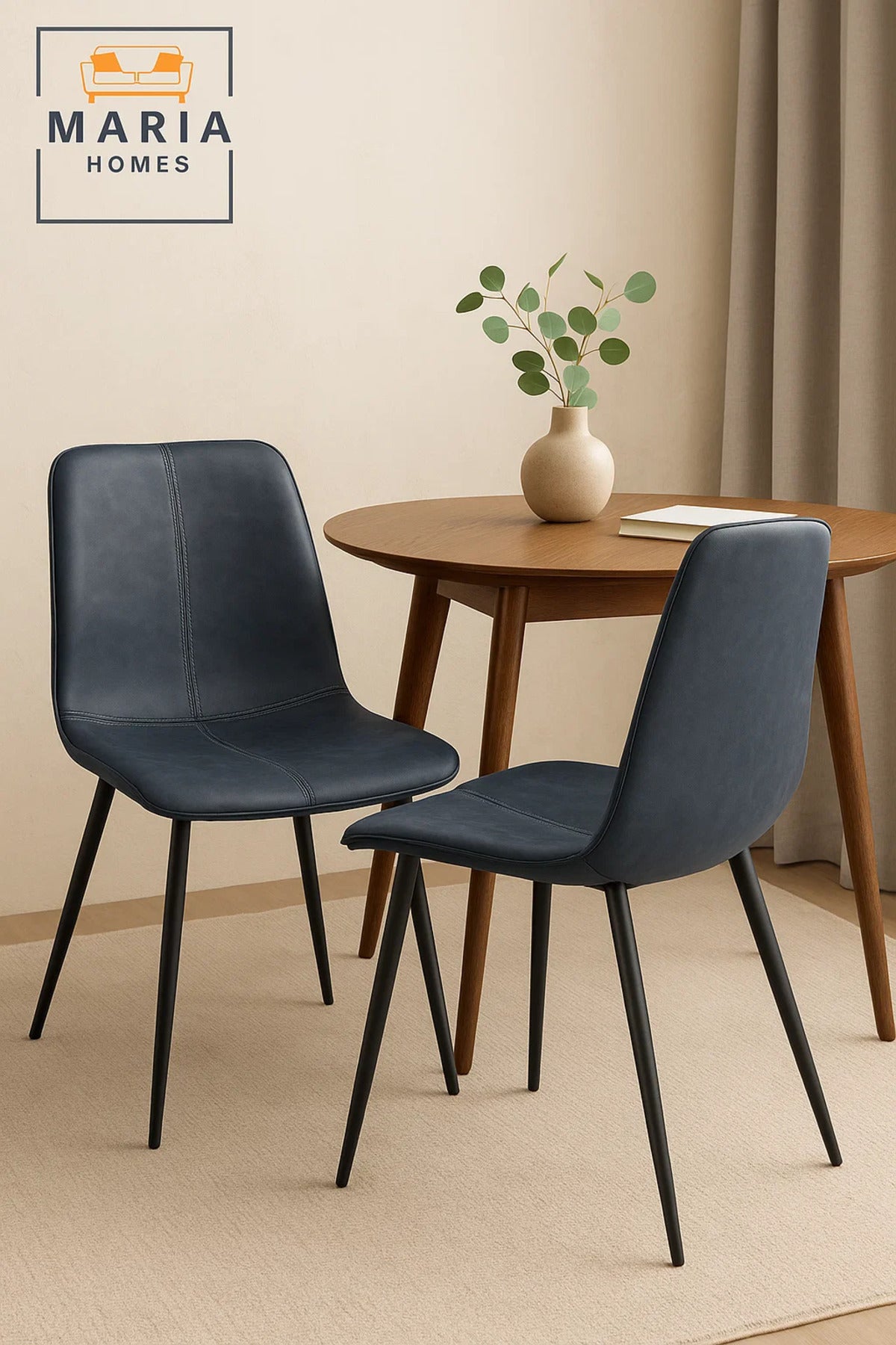 Modern Grey Faux Leather Dining Chair with Black Metal Legs