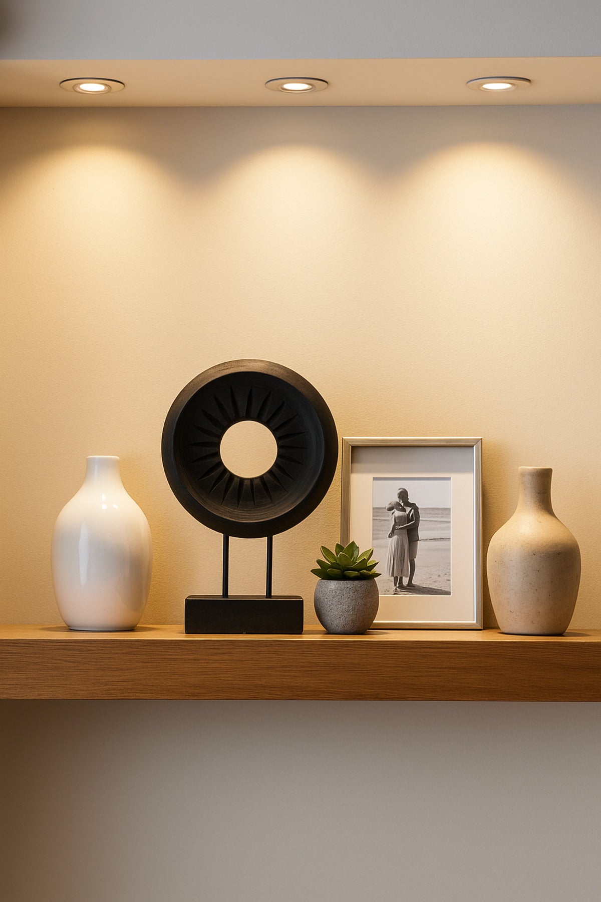 Black Wooden Round Decorative Sculpture on Stand Ð Modern Home Accent