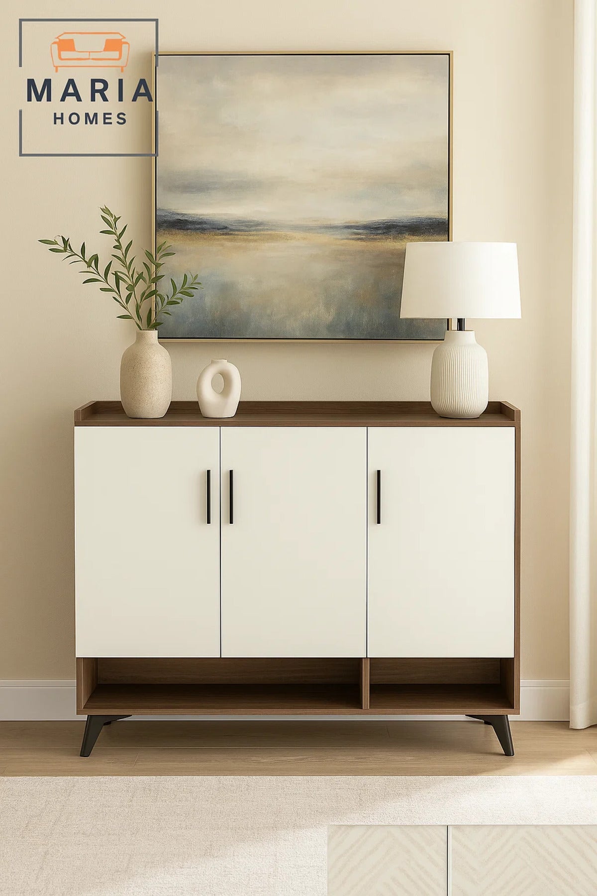 Contemporary White 3-Door Wooden Shoe Rack with Open Bottom Shelf Ð Space-Saving Shoe Cabinet