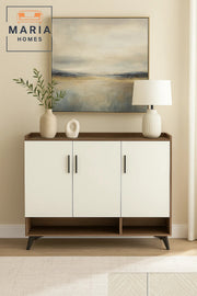 Contemporary White 3-Door Wooden Shoe Rack with Open Bottom Shelf Ð Space-Saving Shoe Cabinet