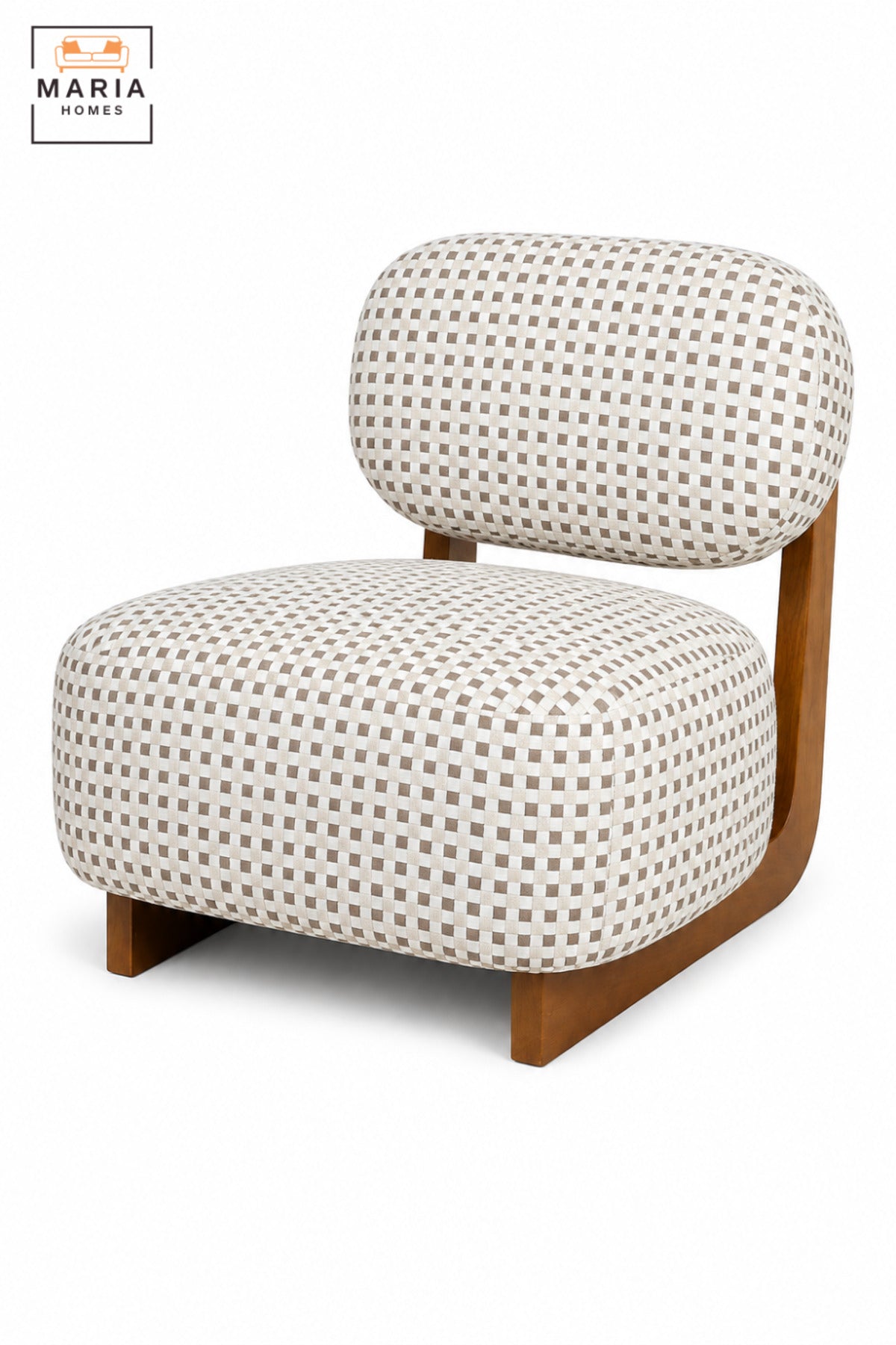 Modern Checkered Upholstered Accent Chair with Wooden Frame & Padded Backrest | Contemporary Armless Lounge Chair for Living Room, Bedroom & Reception
