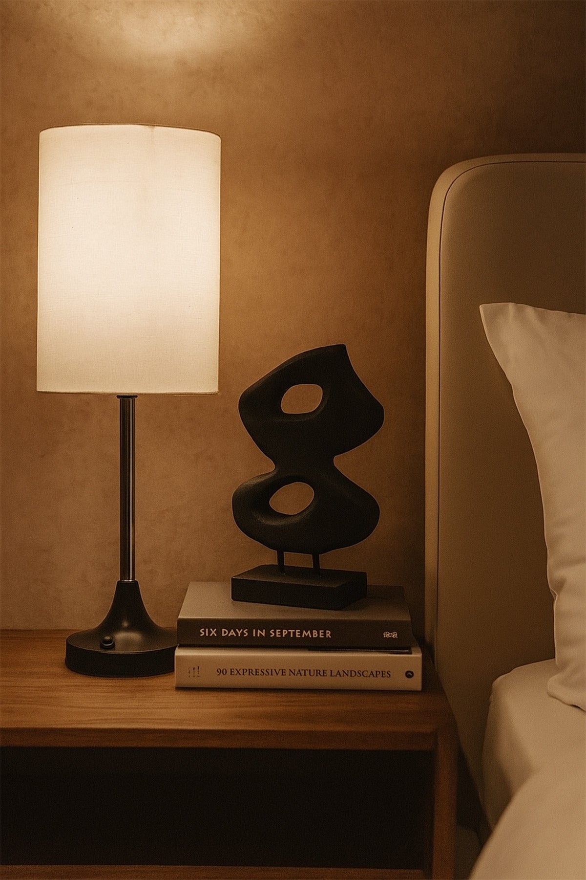 Black Wooden Abstract Decorative Sculpture on Stand Ð Modern Art Accent