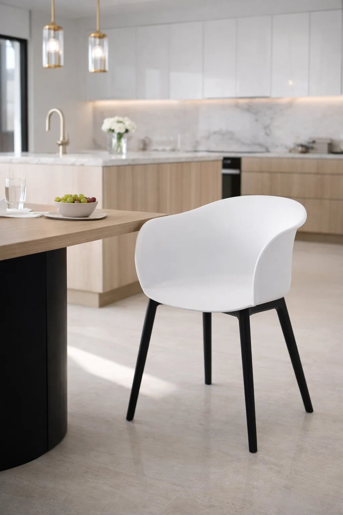 Modern White Plastic Armchair with Metal Legs