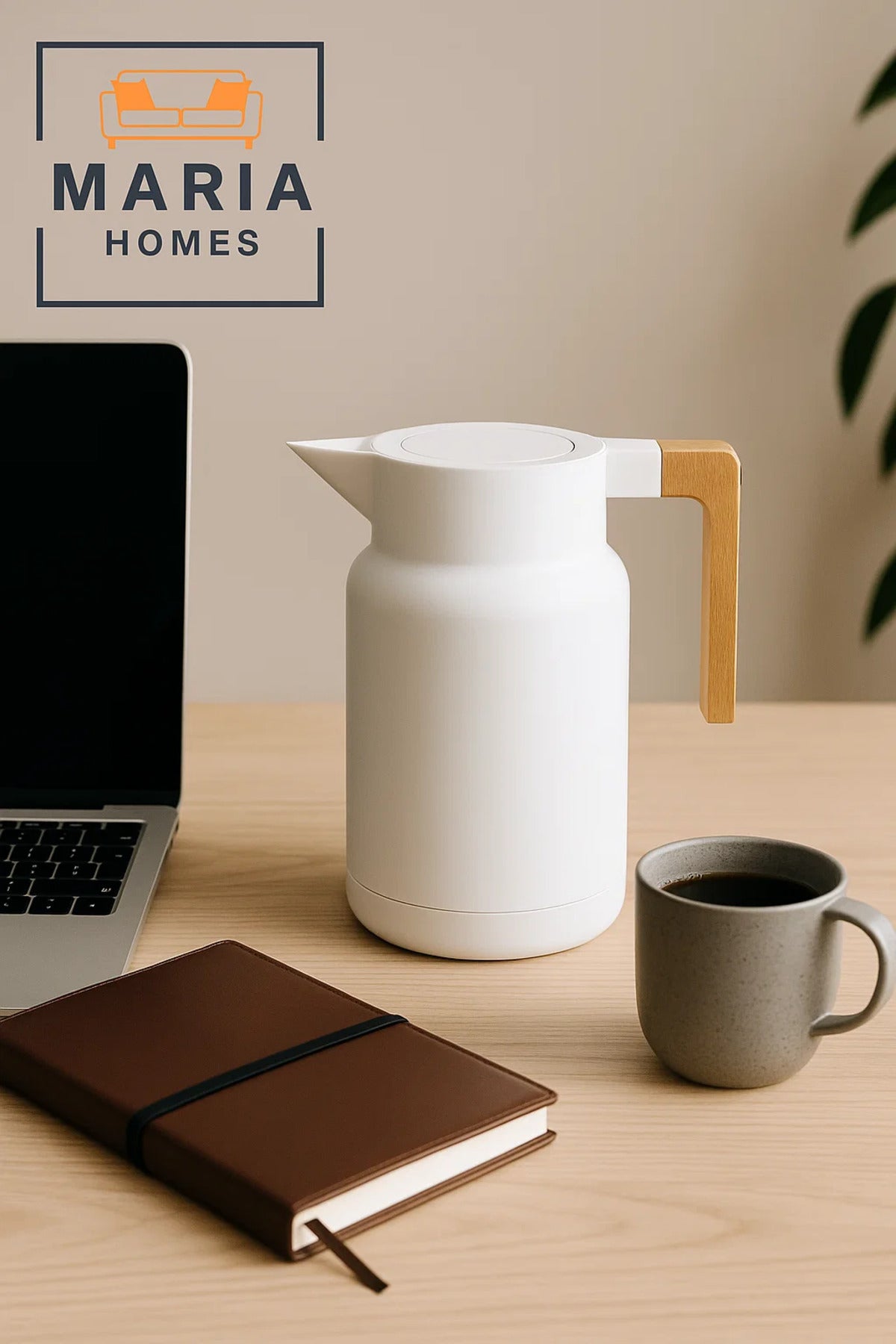 Matte White Thermal Insulated Carafe with Wooden Handle