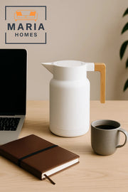 Matte White Thermal Insulated Carafe with Wooden Handle