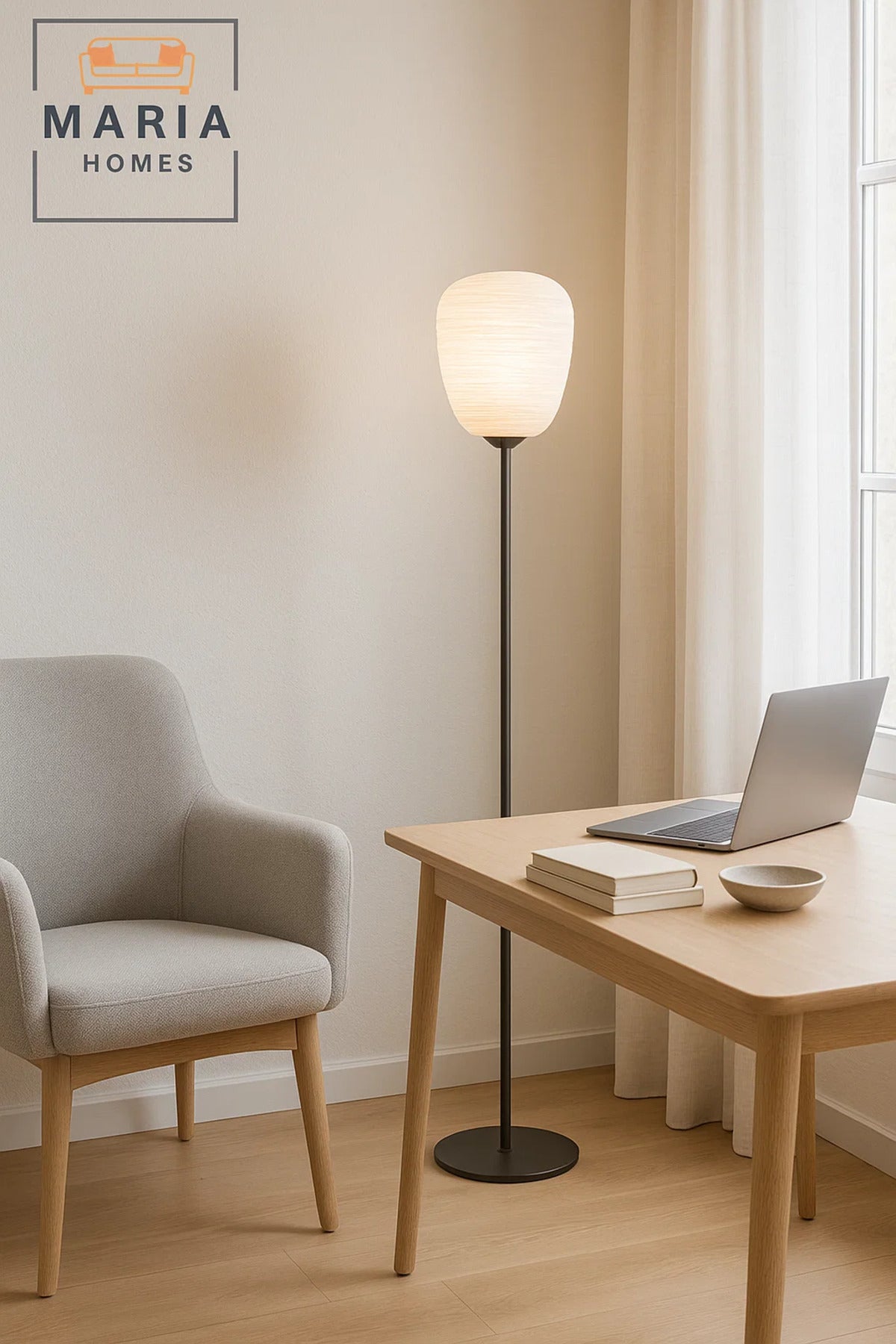 Slim Black Floor Lamp with Textured Oval Shade