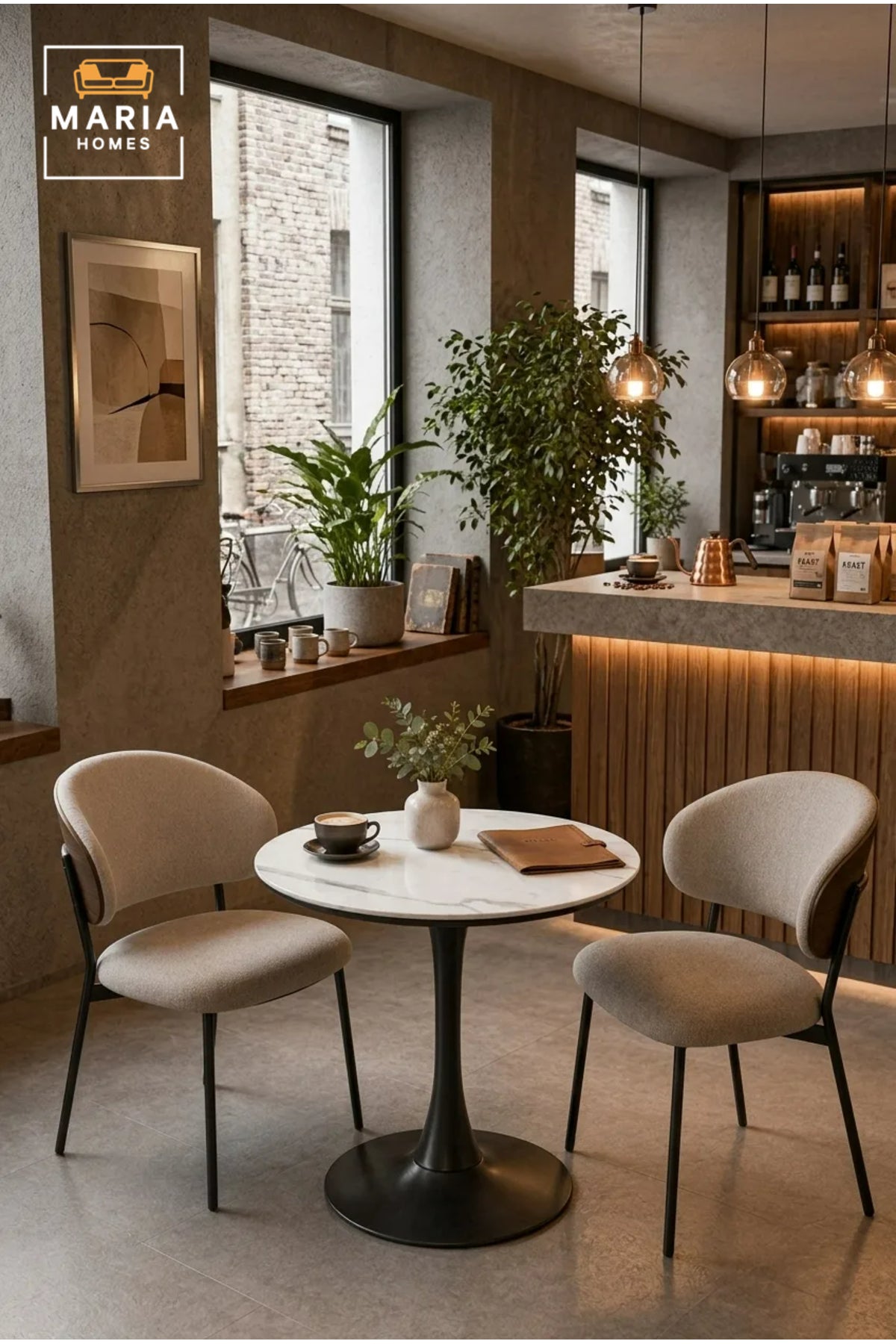 Modern Round Dining Table 70cm White Marble-Effect Top with Black Pedestal Base √ê Contemporary Caf≈Ω & Bistro Table