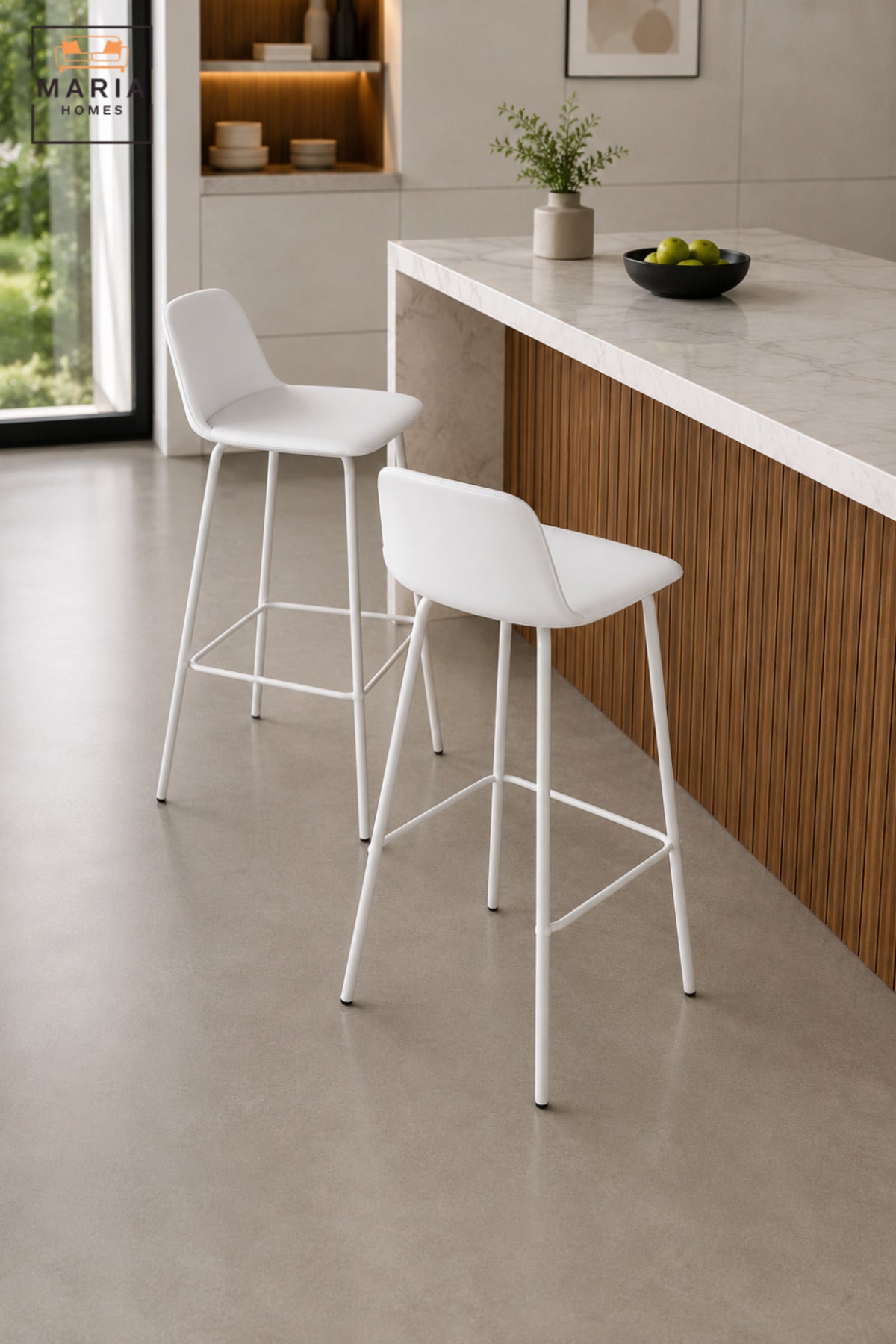 Modern Counter Bar Stool with Curved Backrest, Slim Frame and Integrated Footrest | High Kitchen Stool for Breakfast Bar, Café and Counter