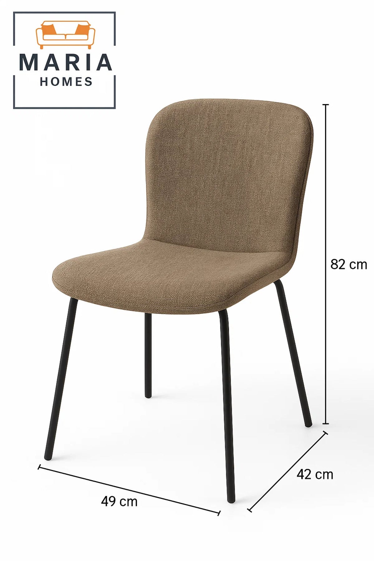 Textured Brown Fabric Dining Chair Ð Upholstered Seat with Black Metal Legs for Home or CafŽ Use