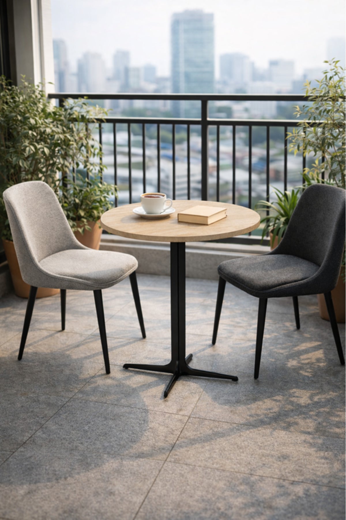 Beige Round Coffee Table with Black Base, 70x70x75 CM beige round coffee Dinner