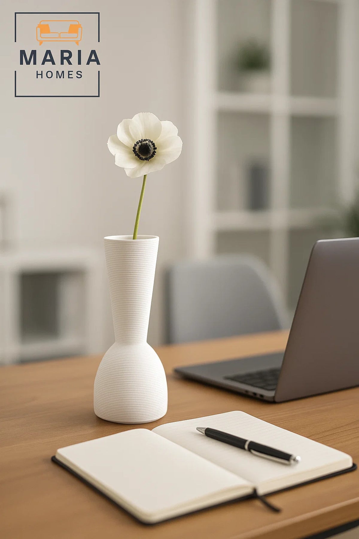 Modern White Decorative Vase Ð Sculpted Ceramic Table Vase with Textured Design
