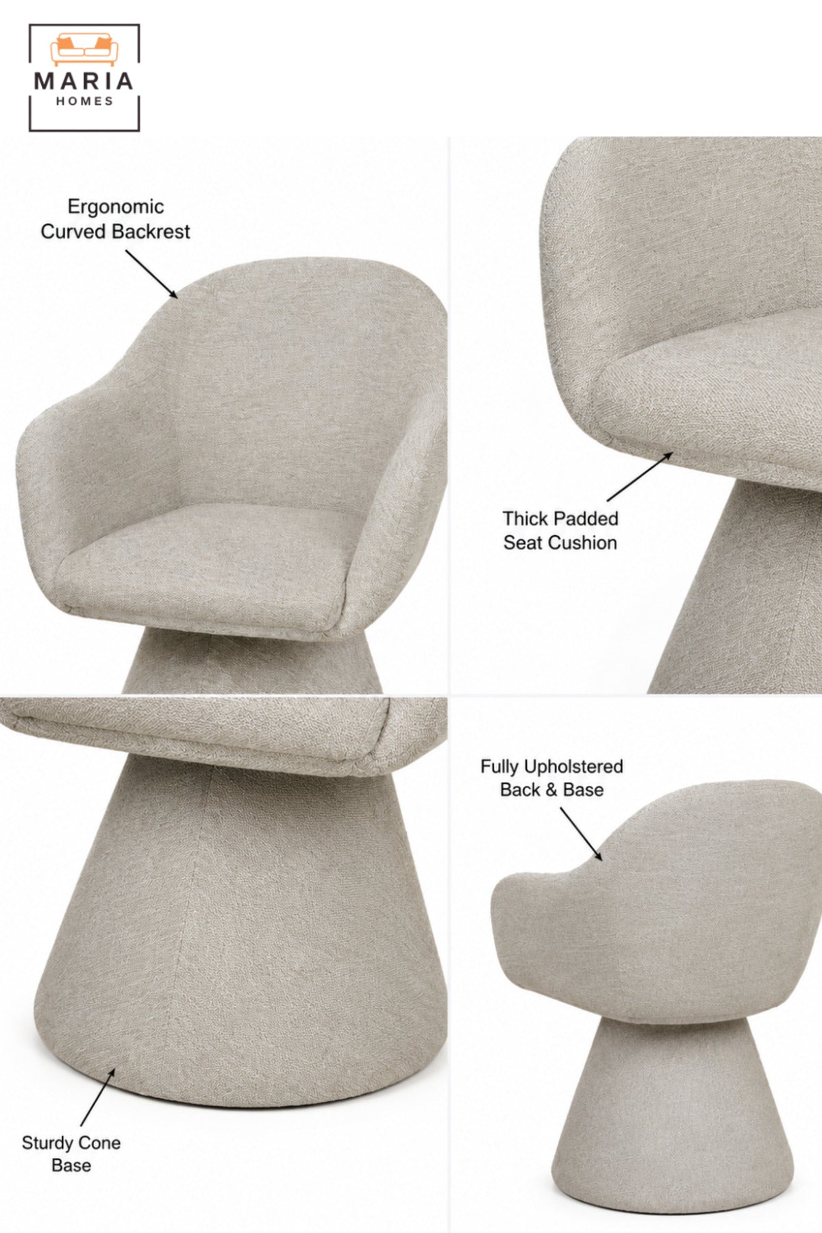 Modern 360° Swivel Dining Chair with Curved Backrest, Integrated Armrests & Pedestal Base | Contemporary Upholstered Chair for Dining Room & Kitchen