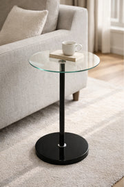 Round Glass Side Table with Black Base 35_35_55 cm Modern Accent round glass side