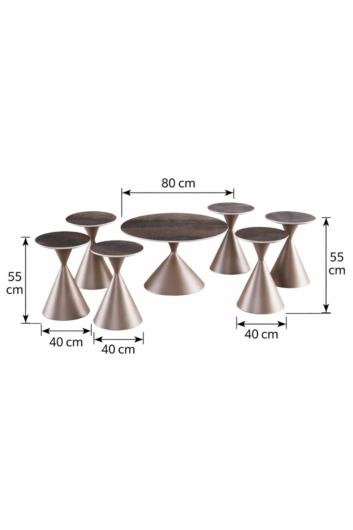 Modern 7-Piece Center Table Set Ceramic Top 1 Large Coffee Table and 6 Side Tables for Living Room