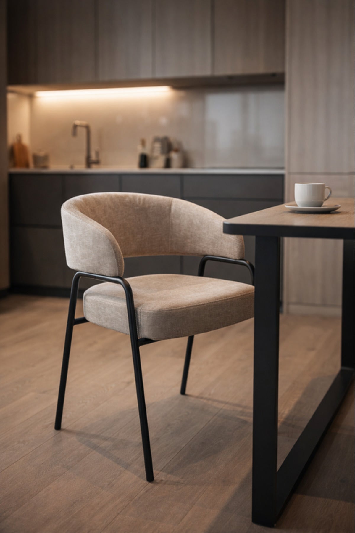 Beige Armchair with Black Metal Legs, 78x47x50 CM beige armchair Dining Room Chair