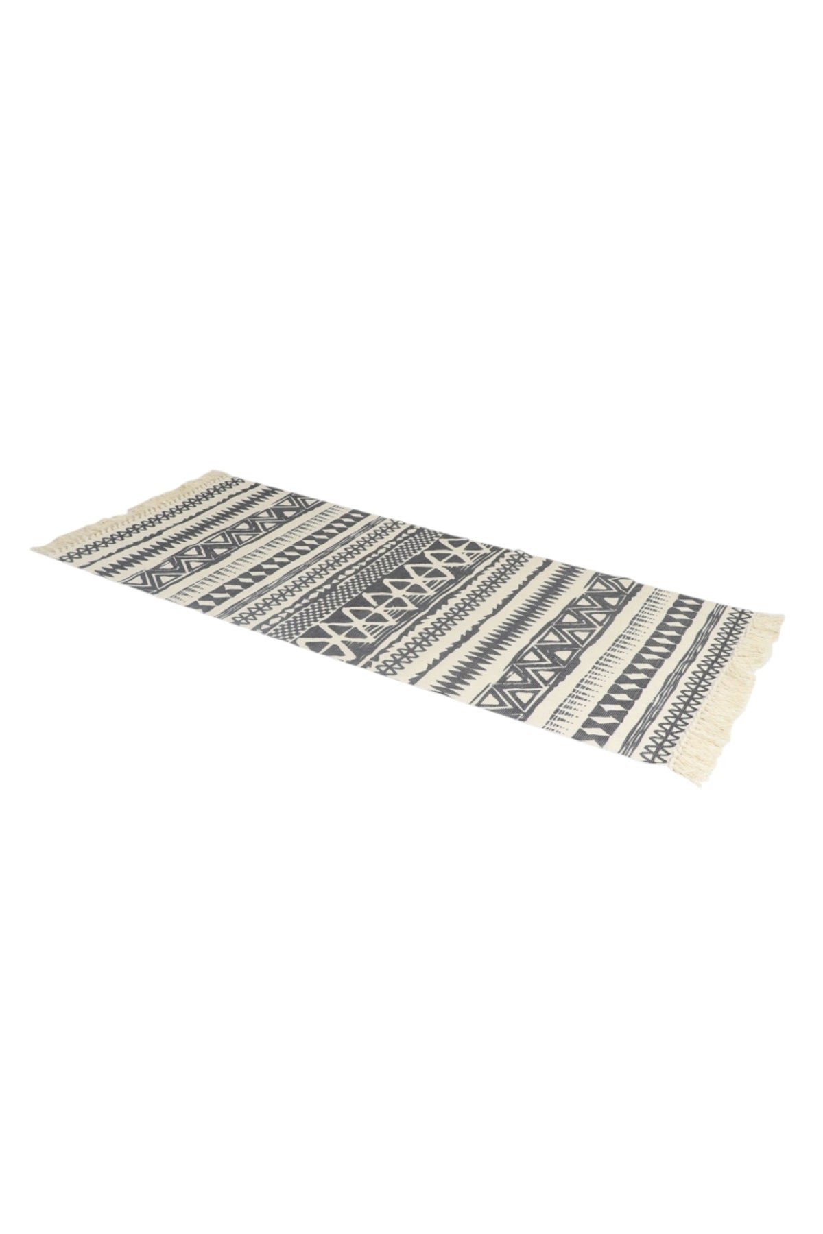 Boho Tribal Cotton Runner Rug with Fringes Ð Black & Cream, size 90*200 cm