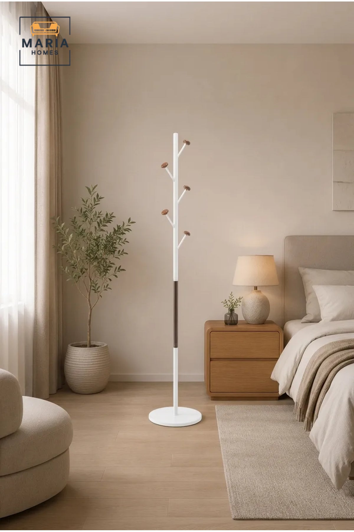 Modern Freestanding Coat Rack Stand with Wooden Hooks for Entryway Bedroom Organization