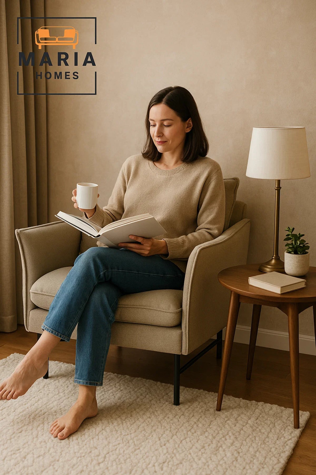 Small Armchair Ð Model S08-1 2403-1S, Beige Fabric Upholstery