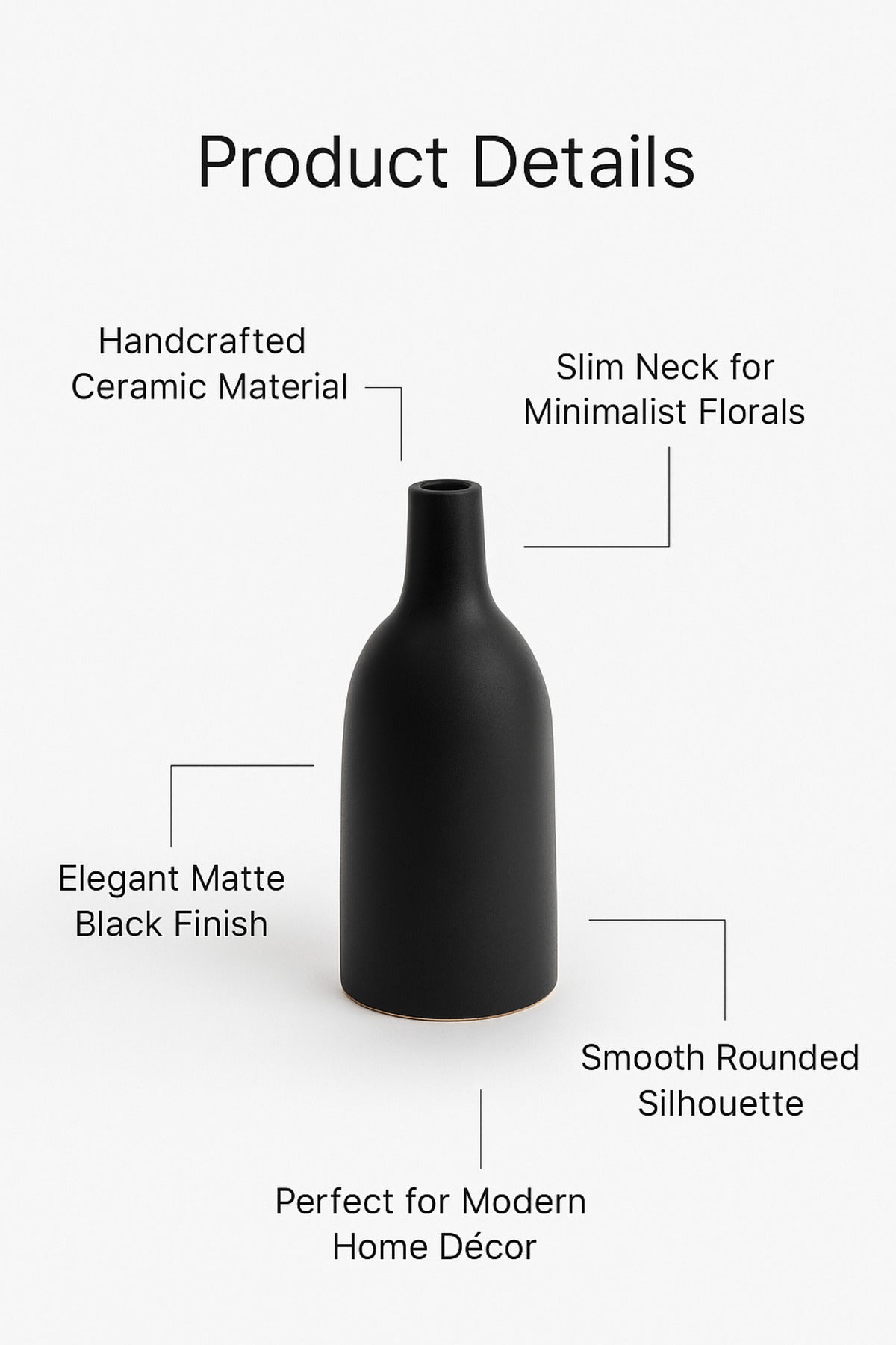 Black Ceramic Bottle Vase Ð Minimalist Narrow-Neck Decorative Vase