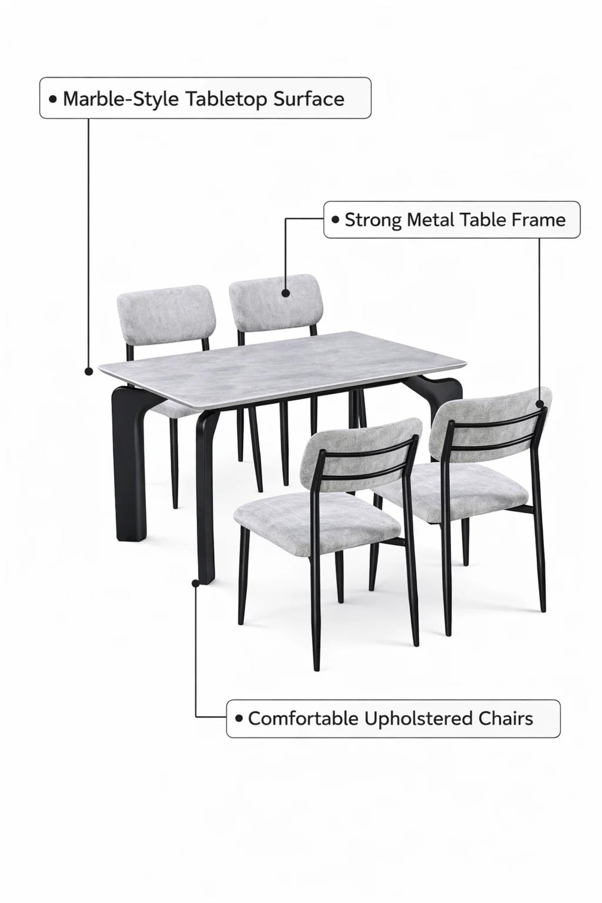 Modern Grey Dining Table Set with 4 Chairs 130 _ 80 _ 75 cm