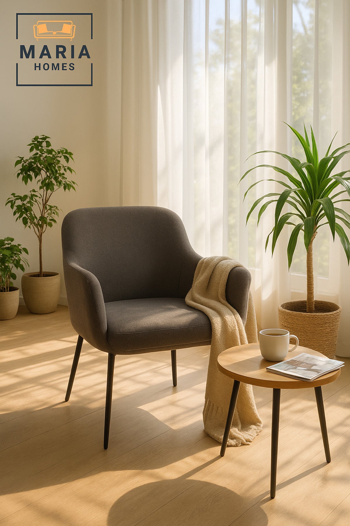 Modern Fabric Armchair Comfortable Upholstered Accent Chair for Living Room & Office