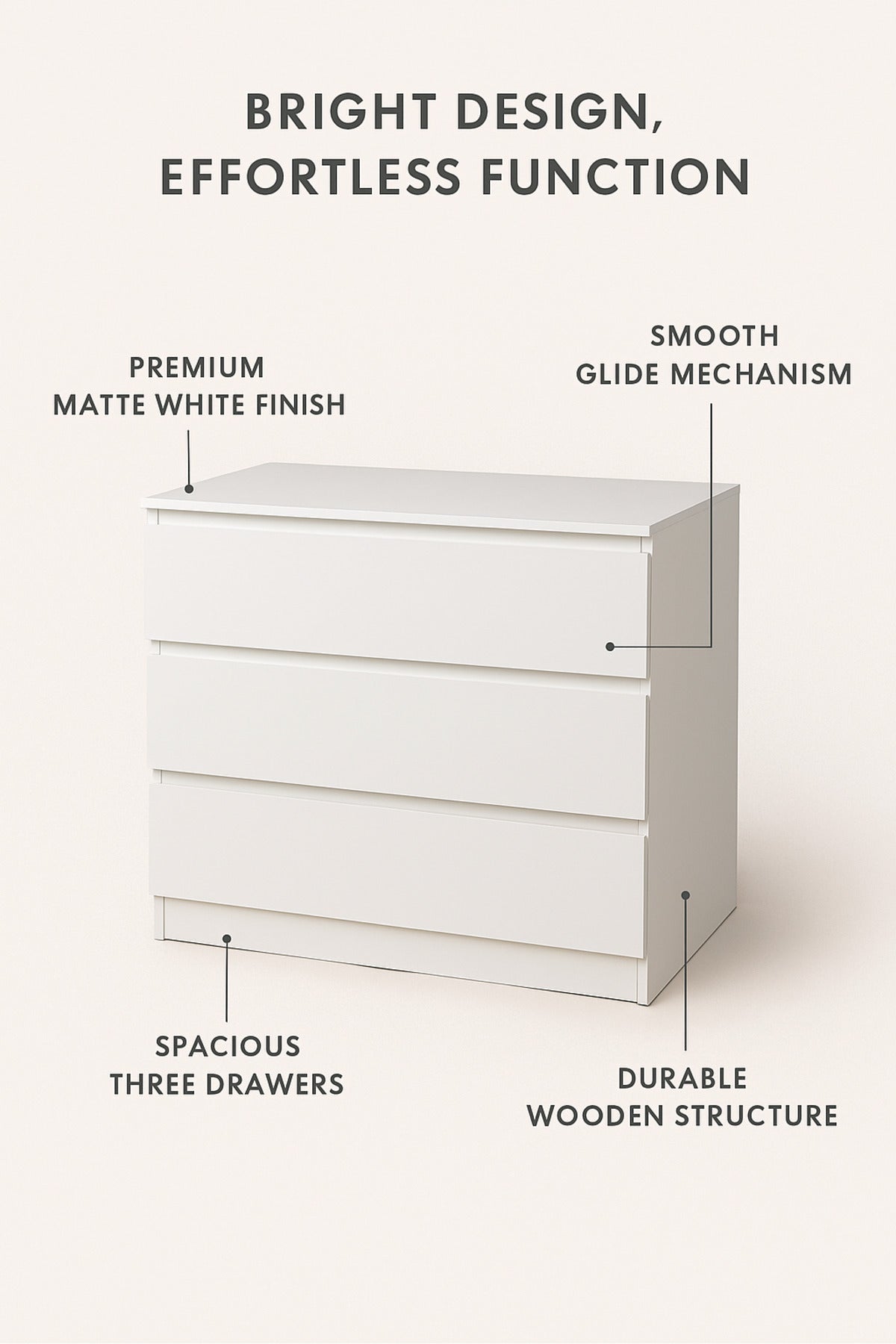 White Wooden Drawer Cabinet 80_48_79 cm Ð Modern 3-Drawer Dresser for Bedroom, Living Room & Office