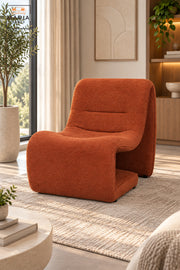 Modern Orange Upholstered Accent Chair with Sculptural Curved Design, Padded Seat for Living Room, Bedroom, Lounge & Reading Corner