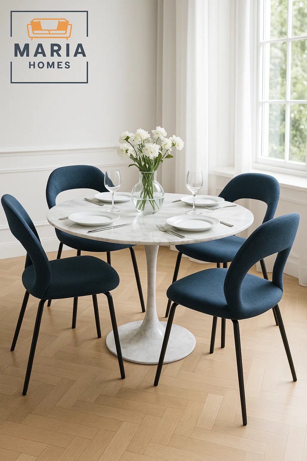 Modern Upholstered Dining Chair with Curved Back Ð Blue