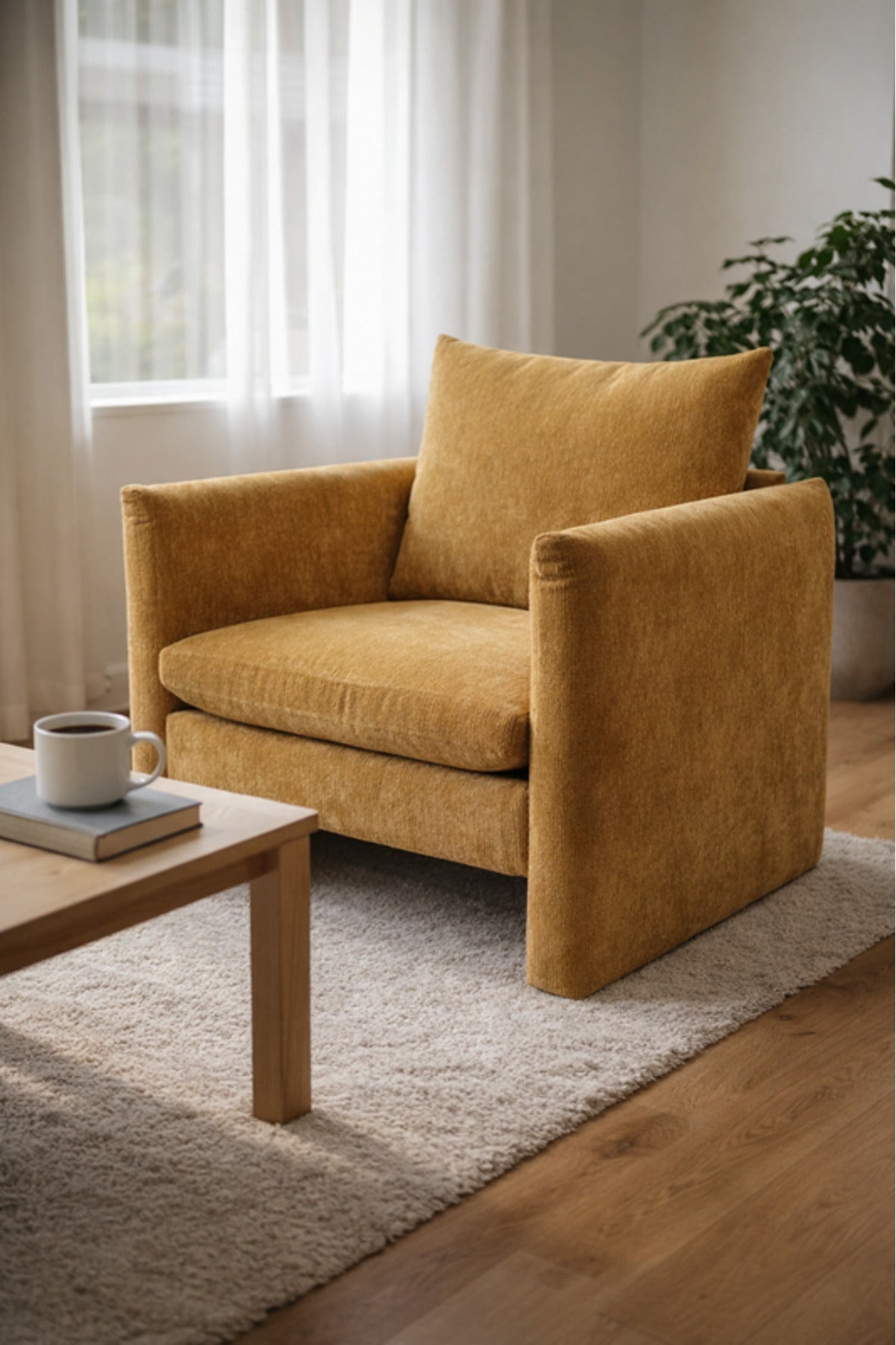Yellow Fabric Armchair 84x87x87cm Modern Living Room Lounge Chair yellow fabric